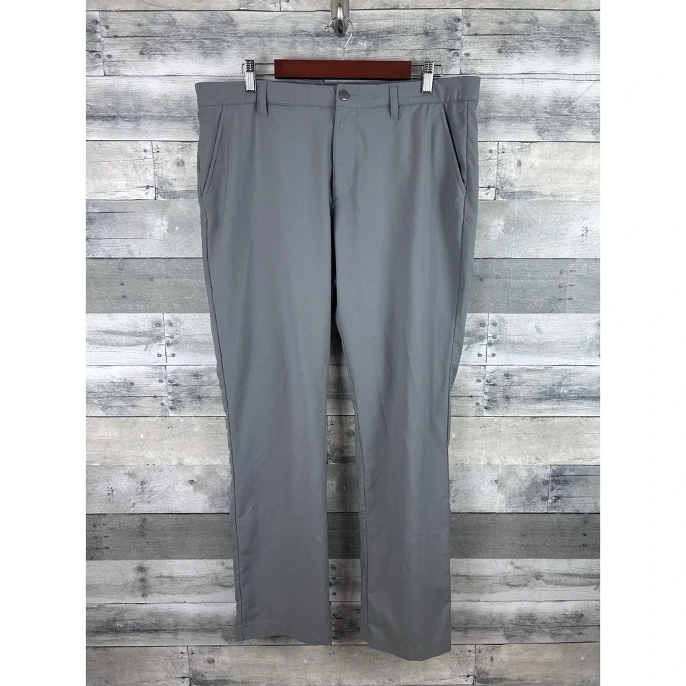 Adidas Mens Grey Flat Front Golf Pants 36x32 Recycled Polyester Performance